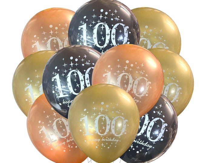 100th Happy Birthday Balloons 12" 100th Birthday Balloons, 100th Party Theme, Turning 100 Birthday, 100 Happy Birthday
