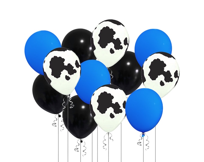 24 Pack Cow Balloons Bundle , 12" Assorted Blue Cow Party Balloons, Farm Theme decor, Barnyard Event, Barnyard Birthday Theme Balloon