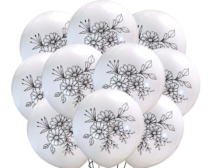 Elegant Floral Balloons, 12" Flower Party Balloons,  Flower Wedding Theme Decoration, Bridal Shower Balloons, Wedding Balloons Fancy