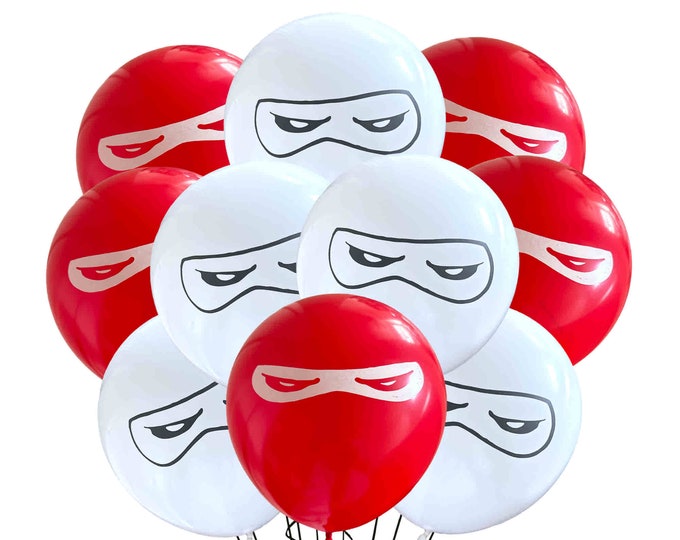 Red Ninja Party Balloons, 12" Latex Ninja Birthday Party Balloons, Ninja Theme Party, Ninja Balloons shinobi