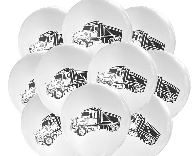 12ct Dump Truck Balloons, Dump Truck Birthday Theme, Construction Party Decorations, Tri-Axle Truck Balloons