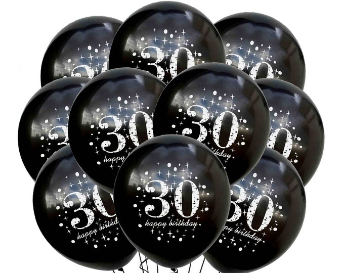 30th Balloons, 30th Birthday Party Latex Balloons 12" thirty Celebration Party Supplies Thirtieth Balloons, 30th B-Day Idea Décor