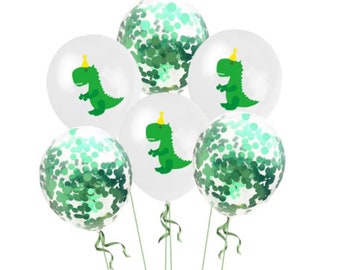 Dinosaur Party Balloons 12" | Dino Birthday Party Balloons | Green Confetti Kids Birthday Theme Party Decor, T-Rex Balloons, Jurassic Dino