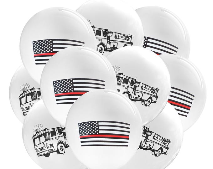 12ct Fire Truck Balloons Latex, Fire truck Birthday Party, Firefighter Birthday, Firetruck Balloons, Fire Engine Balloons, Fireman Theme