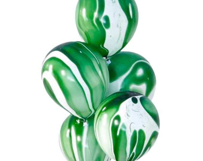 12 Pack Green Marble Balloons, 12" Balloons Green Tie Dye Party Balloons, Green Themed party decor, Green and white latex balloons
