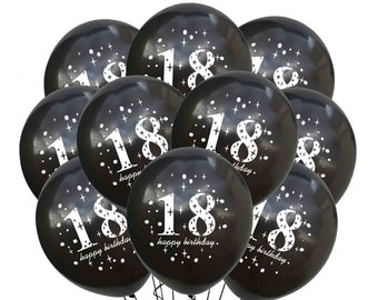 18th Happy Birthday Balloons, 12" Black Balloons Birthday Print Party Balloons, 18th Theme Decor, Adult Birthday Balloons,