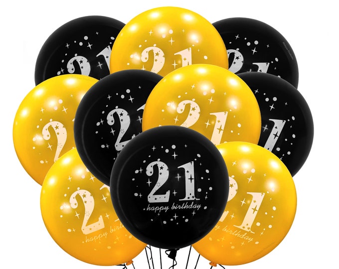 21st Birthday Balloons 12", 21 party balloons, 21st balloons,  21st Theme Decoration, 21st black & gold Balloons,