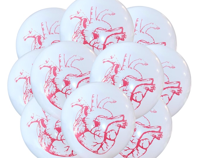 Anatomical Heart Balloons 12", Real Heart Party Balloons, Love Balloons, Valentines Day Balloons, anatomically Red Heart Balloons Latex