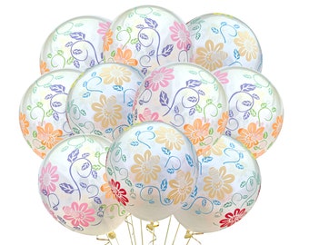 12 Pack Flower Balloons, Multi Color Flower Balloons, Floral Balloons, Girls Birthday Party Balloons, Pretty Balloons, Elegant Balloons