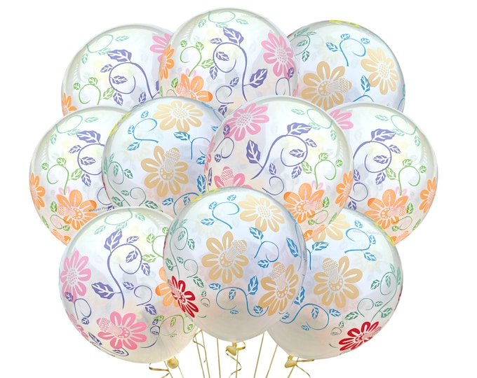 12 Pack Flower Balloons, Multi Color Flower Balloons, Floral Balloons, Girls Birthday Party Balloons, Pretty Balloons, Elegant Balloons