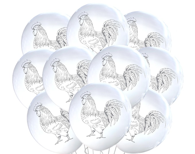 12ct Rooster Balloons, Rooster Birthday Theme, Chicken Party, Realistic Rooster Party Supply Ideas, Rooster Party Decorations, Farm Balloons