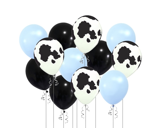 24 Pack Cow Balloons Bundle , 12" Assorted Light Blue Cow Party Balloons, Farm Theme decor, Barnyard Event, Barnyard Birthday Theme Balloon