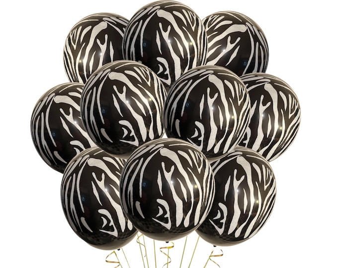 Zebra Balloons 12", Zebra Print Balloons, Zebra Stripe Balloons, Black & White  Zebra Theme decorations, Jungle Balloons, Safari Balloons