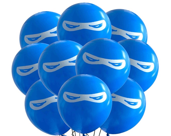 Blue Ninja Party Balloons, 12" Latex Ninja Birthday Party Balloons, Ninja Theme Party, Ninja Balloons shinobi