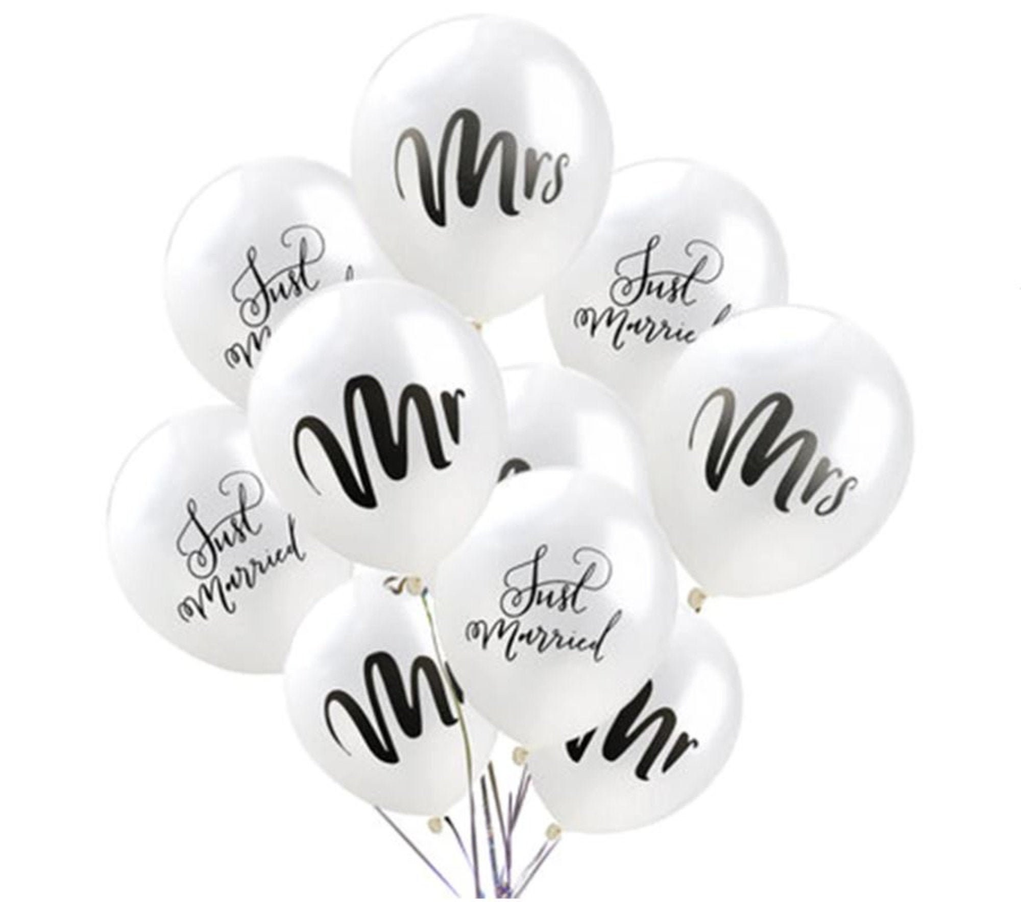 10 Pack Just Married Blanc Ballons-Latex Blanc Mariage Ballons
