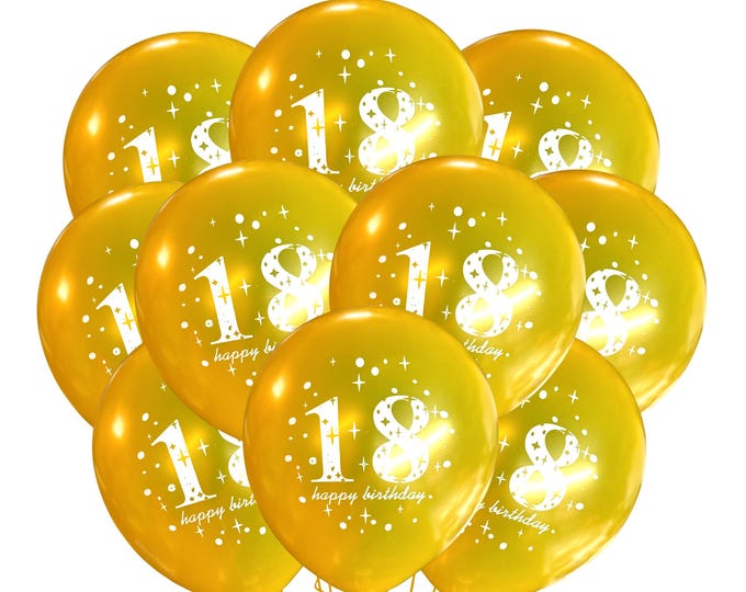 18th Happy Birthday Balloons Gold, 12" Black Balloons Birthday Print Party Balloons, 18th Theme Décor,