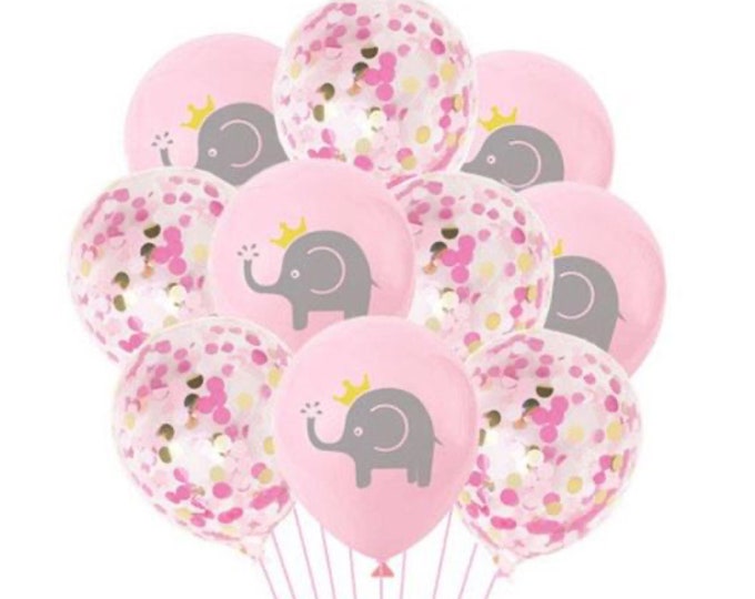 Elephant Baby Shower Balloons 12", Elephant Balloons, Baby Shower Decorations, Girl Baby Shower Balloon Ideas, Pink Confetti Balloons