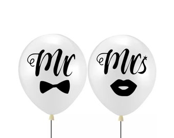 12 PACK Mr & Mrs Balloons, Just Married Balloons 12" (30cm), Wedding Balloons, Honeymoon Balloons, Bridal Shower Balloons, Marriage Balloons