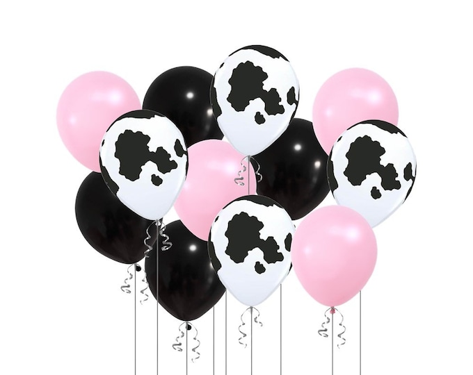 24 Pack Cow Balloons Bundle , 12" Assorted Pink Cow Party Balloons, Farm Theme decor, Barnyard Event, Barnyard Birthday Theme Balloon