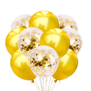 Golden Balloon Bouquet Gold Confetti & Gold Metallic Balloons, 50th Anniversary Balloons, Gold Wedding Balloons