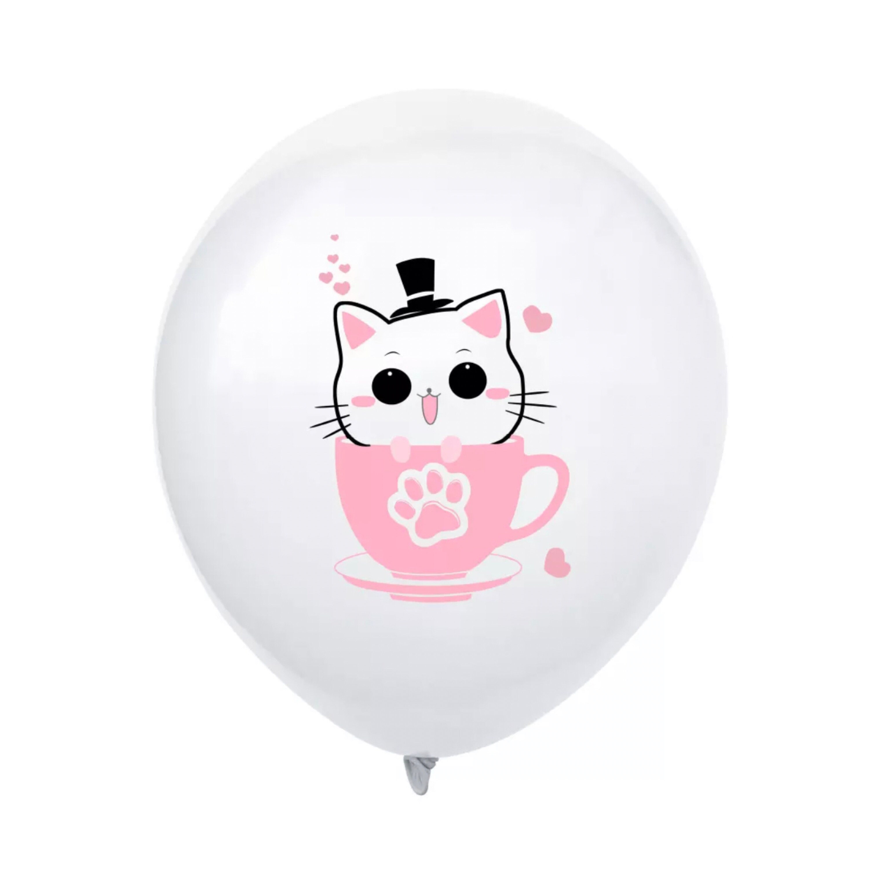12 Pack Cute Cat Balloons 12 Pink Tea Cup Cat Print Etsy