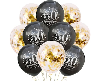 50th Happy Birthday Balloons, 12" Black Balloons Birthday Print Party Balloons, 50 Theme Decor, Adult Birthday Balloons, 50th Decor