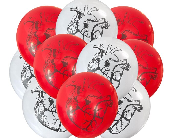 Anatomical Heart Balloons 12", Real Heart Party Balloons, Love Balloons, Valentines Day Balloons, anatomically Red Heart Balloons Latex