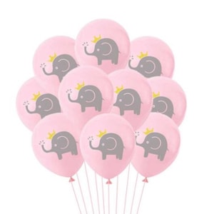 12 PACK Elephant Baby Shower Balloons, Elephant Balloons, Pink Baby Shower Decorations, Girl Baby Shower Balloon Ideas, Princess Balloons
