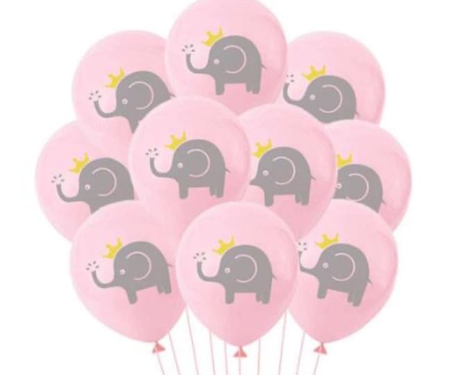 12 PACK Elephant Baby Shower Balloons, Elephant Balloons, Pink Baby Shower Decorations, Girl Baby Shower Balloon Ideas, Princess Balloons