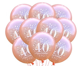 40th Birthday Balloons, 12" 40th Happy Birthday Balloons Rose Gold, Forty Party Balloons, 40th Theme Decor, Pink 40th Birthday Ideas, Latex