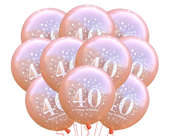40th Birthday Balloons, 12" 40th Happy Birthday Balloons Rose Gold, Forty Party Balloons, 40th Theme Decor, Pink 40th Birthday Ideas, Latex