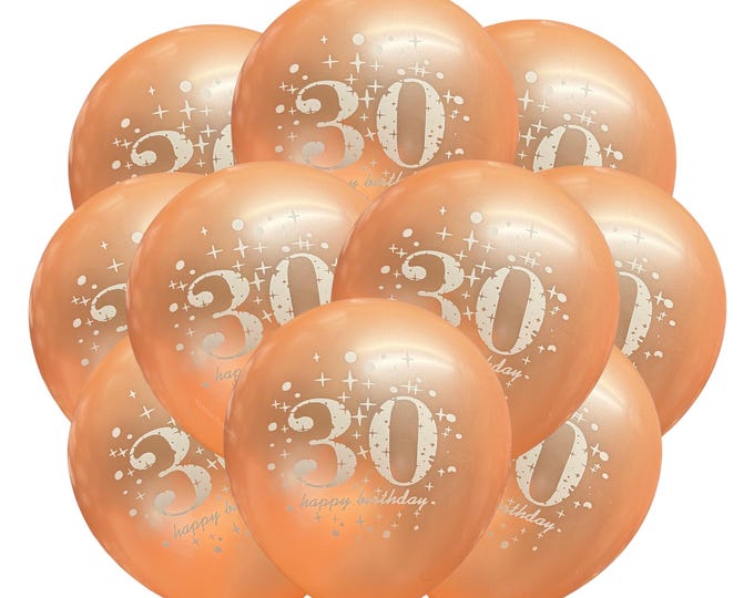 12 Pack 30th Rose Gold Happy Birthday Balloons, 12" Golden Balloons Birthday Party Balloons, Thirtieth Birthday Balloons, Rose Gold 30th