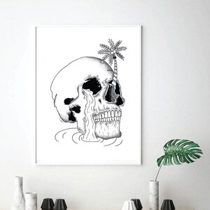 SKULL ISLAND - Line Art Print Illustration Wanddekoration in den Größen A4, A5, POSTKARTE