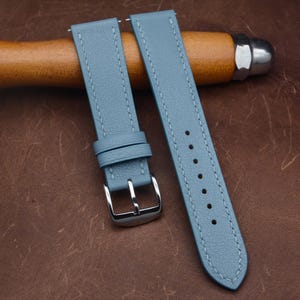 Dammigt blått mjukt kalvskinnsarmband, specialdesignat klockarmband, läderarmband 14 16 18 19 20 21 22 23 24 mm