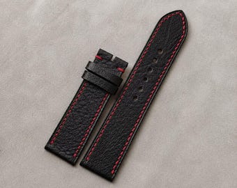 Black Leather Watch Band,Custom Leather Watch Band, Handmade Watch Strap Gift for Him, Personalized Watch Band, Vintage Watch Strap