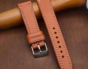 Custom Leather Watch Strap, Orange Leather Strap, Vintage Watch Band, Personalized Width & Length, Gift for Him