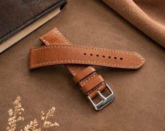 Handmade Italian Veg-Tanned Leather Watch Strap, Custom Watch Band 18/19/20/ 21/22/23/24mm, Vintage Brown Leather Strap,Gift for Him