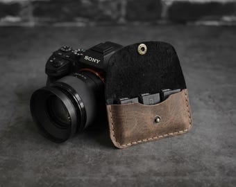Leather Camera Battery Case for Sony NP-FW50,Handmade Full Grain Leather Battery Holder,Vintage Cowhide Storage Pouch,Photographer Gift