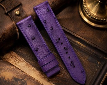 Handmade Purple Ostrich Leather Watch Band,Custom Leather Watch Band 18mm 19mm 20mm 21mm 22mm,Vintage Watch Strap,Watch Band,Gift for Him