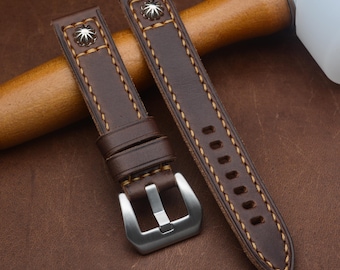 Vegetable Tanned Leather Watch Band ,Brown Watch Strap ,Western Boho Style Full Grain Leather Band, Custom Leather Strap 18mm 20mm 22mm 24mm