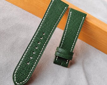 Handmade Palm Grain Leather Watch Strap |Green Watch Strap |Soft Cowhide Watch Band | Custom Leather Band | Custom Stitching Color Available