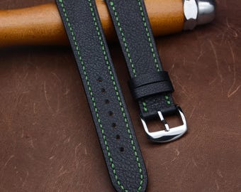 Handmade Black Leather Watch Strap | Custom Watch Band | 18mm 19mm 20mm 21mm 22mm | Soft Vintage Leather Watch Strap | Gift for Him