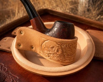 Handmade Leather Pipe Holder, Vegetable Tanned Leather Pipe Stand, Tooled Leather Tobacco Pipe Rest, Handmade Pipe Sleeve,Pipe Case