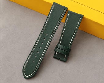 Green Leather Watch Band,Custom Leather Watch Band, Handmade Watch Strap Gift for Him, Personalized Watch Band, Vintage Watch Strap
