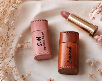 Personalized Leather Lipstick Case, Custom Engraved Name & Date, Bridesmaid Gift, Lipstick Holder, Travel Jewelry Case, Gift for Her