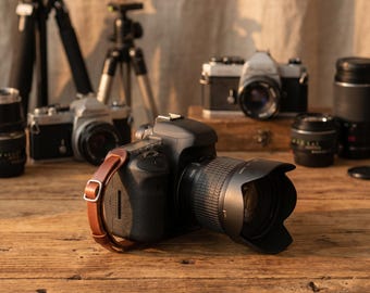 Correa de piel para cámara, correa de muñeca para cámara hecha a mano, correa de mano segura para fotografía, correa ajustable para cámara, regalo para fotógrafo