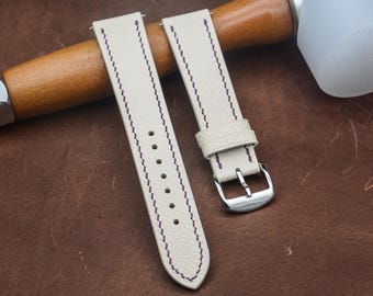White Epsom Soft Calfskin Watch Strap,Custom Watch Band,Handmade Epsom Leather Watch Strap 14 16 18 19 20 21 22 23 24mm