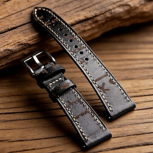 Hand Burnished Initial Watch Strap,Coffee Brown Quick Release Leather Watch Strap,Vintage Watch Band,Brown Leather Strap