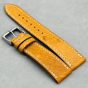 Correa de reloj de piel de avestruz sudafricana hecha a mano, correa de piel de avestruz amarilla, correa de reloj personalizada de 18, 19, 20, 22 y 24 mm.