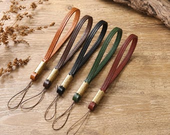 Handmade Leather Phone Wrist Strap, Vintage Leather Keychain Lanyard, Handmade Cowhide Wristlet, Retro Leather Phone Charm, Gift for Him